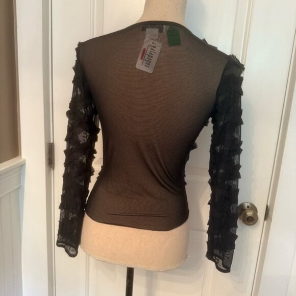 FLORA NIKROOS NEW Black Ruffled Sheer Top blouse tee long sleeve Size S USA - Picture 6 of 10